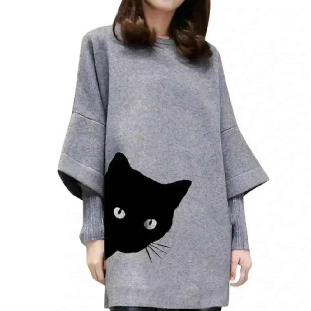 ORDER Plus Cat Print Oversized wool felt dress. Size Large